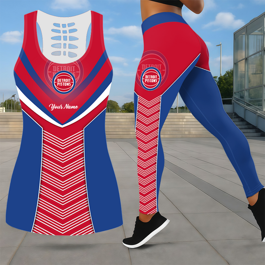 ELITE EDITION - NEW CUSTOMIZED NBA14 DPI DETROIT PISTONS LEGGINGS & HOLLOW TANK TOP SET