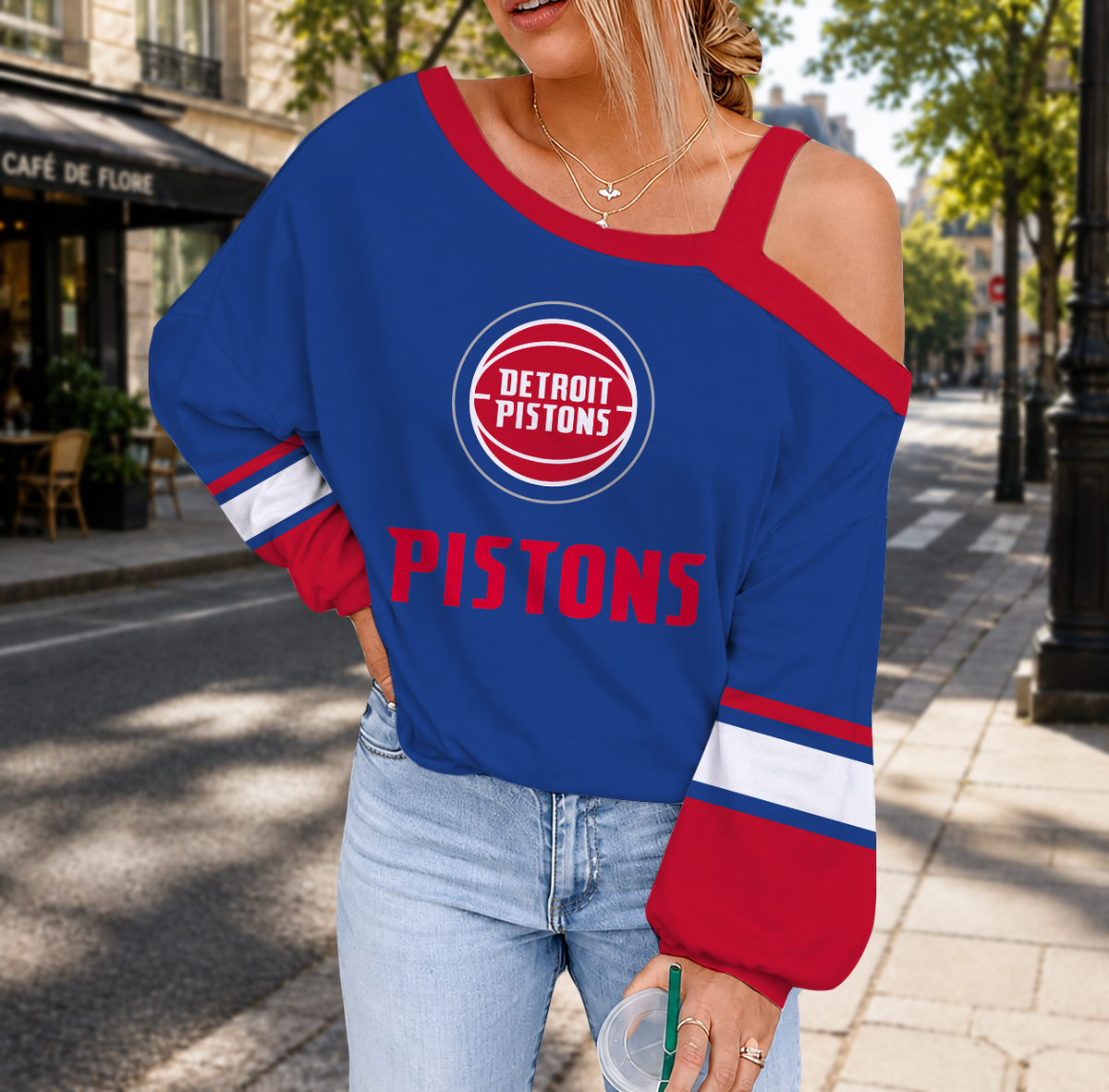 VIRAL EDITION - NEW CUSTOMIZED NBA14 DPI DETROIT PISTONS DROP SHOULDER SWEATSHIRT