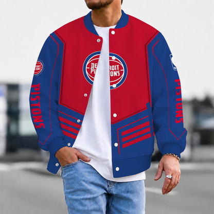 LIMITED DROP - NEW CUSTOMIZED DPI DETROIT PISTONS BASEBALL JACKET, SATIN VARSITY JACKET - NBA14