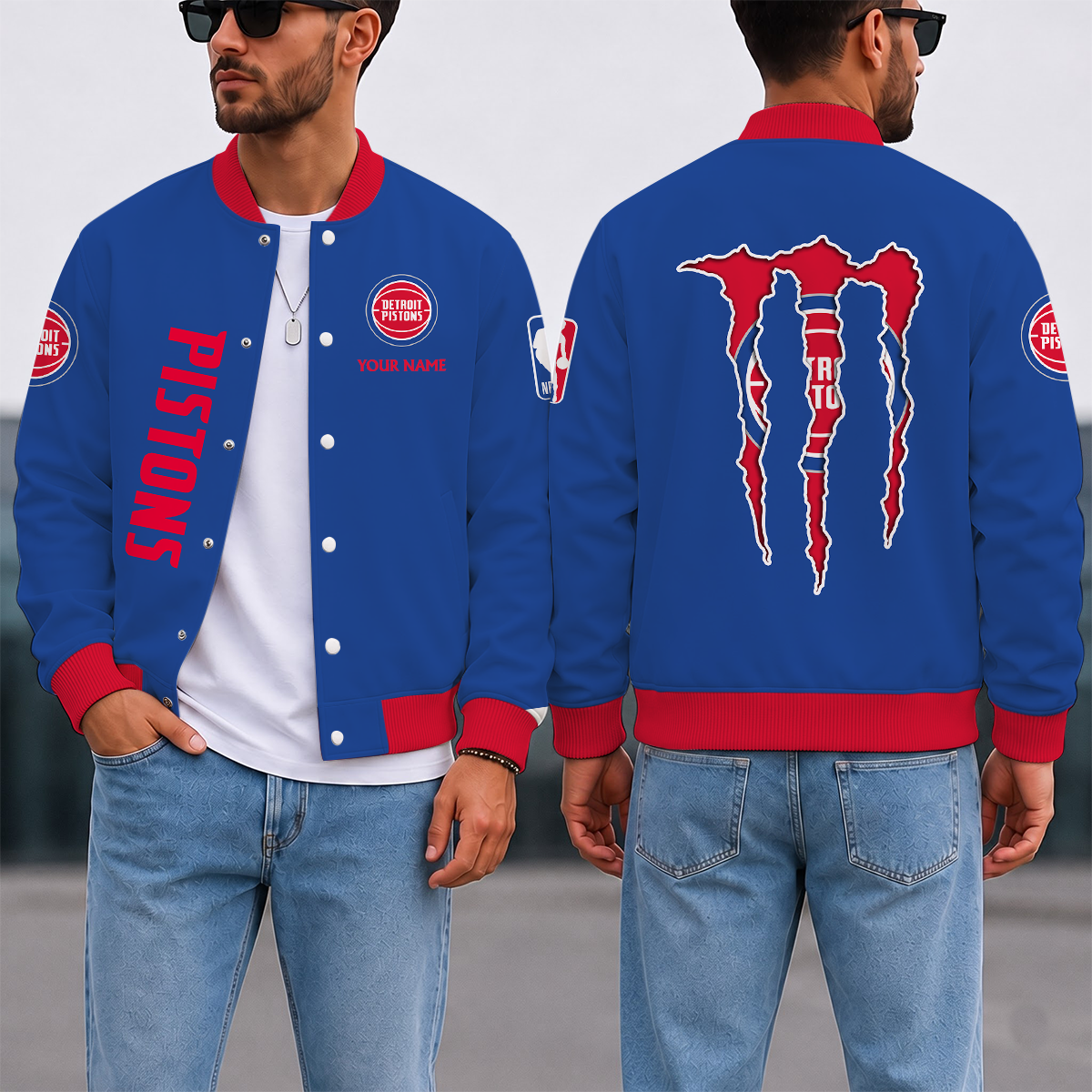 SPECIAL EDITION - NEW CUSTOMIZED NBA14 DPI DETROIT PISTONS BASEBALL JACKET, SATIN VARSITY JACKET