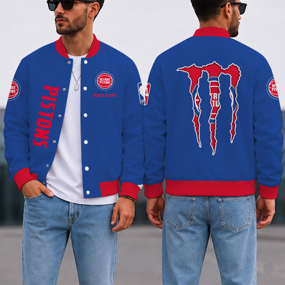 SPECIAL EDITION - NEW CUSTOMIZED NBA14 DPI DETROIT PISTONS BASEBALL JACKET, SATIN VARSITY JACKET