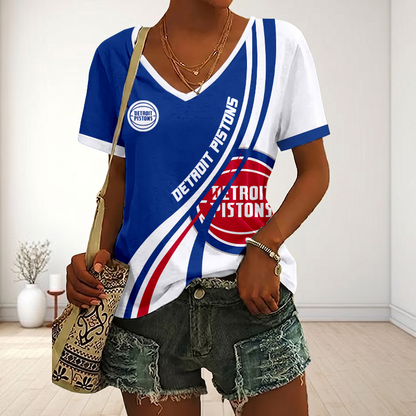 VIRAL EDITION - NEW CUSTOMIZED NBA14 DPI DETROIT PISTONS V-NECK FEMALE SHIRT
