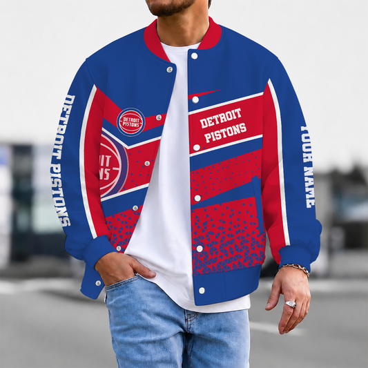 EXCLUSIVE EDITION - NEW CUSTOMIZED NBA14 DPI DETROIT PISTONS BASEBALL JACKET, SATIN VARSITY JACKET