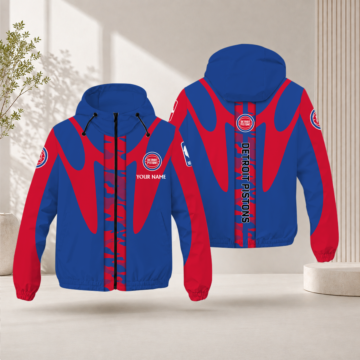 SPECIAL EDITION - NEW CUSTOMIZED NBA14 DPI DETROIT PISTONS WINDBREAKER JACKET