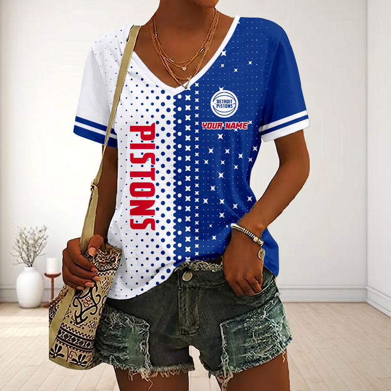 LIMITED DROP - NEW CUSTOMIZED NBA14 DPI DETROIT PISTONS V-NECK FEMALE SHIRT