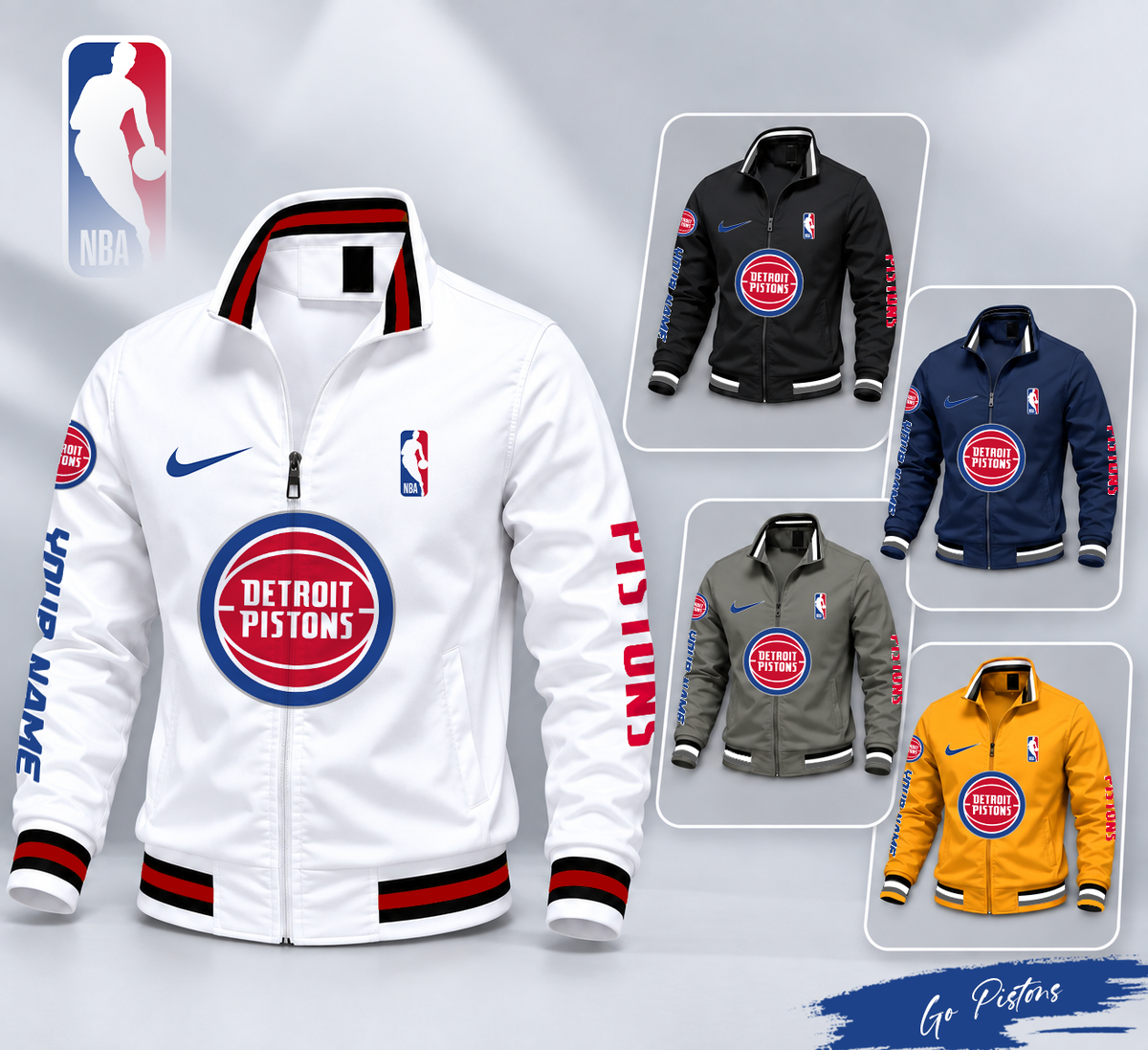 FINAL SALE - NEW CUSTOMIZED NBA14 DPI DETROIT PISTONS MULTICOLOR MEN'S CASUAL JACKET