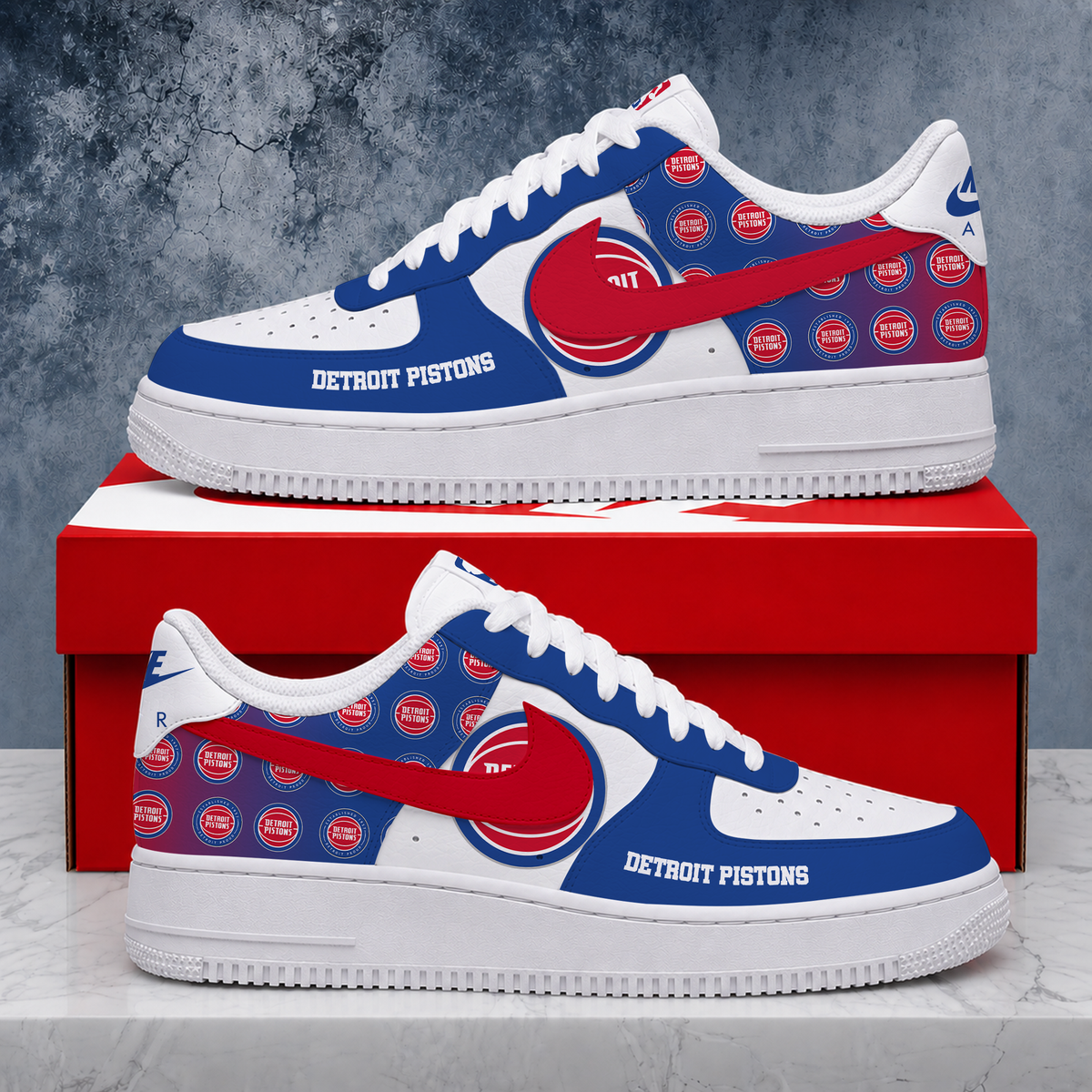 SPECIAL EDITION - NEW CUSTOMIZED NBA14 DPI DETROIT PISTONS AF1 SNEAKERS