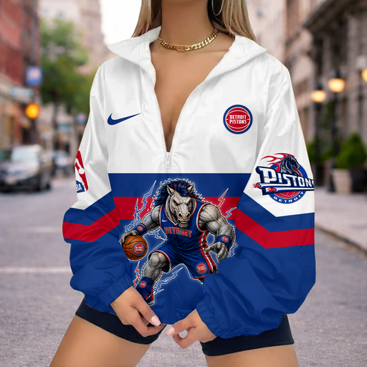 LIMITED EDITION - NEW CUSTOMIZED DPI DETROIT PISTONS V-NECK ZIPPER SWEATSHIRT JACKET - NBA14