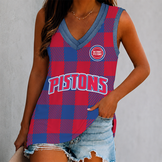 ELITE EDITION - NEW CUSTOMIZED NBA14 DPI DETROIT PISTONS WOMEN'S V-NECK TANK TOP