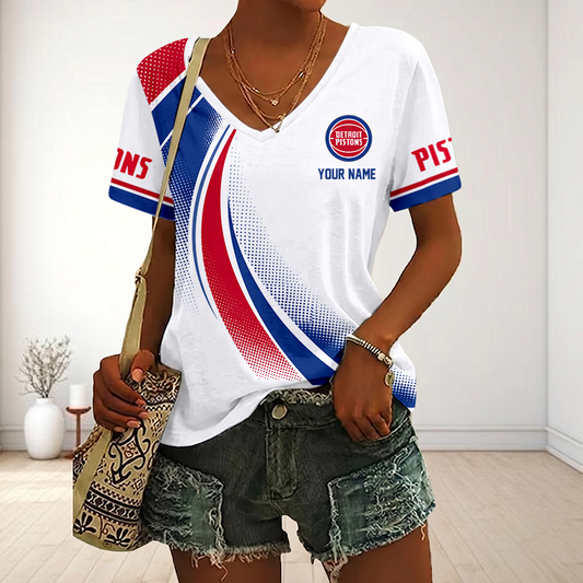 SPECIAL EDITION - NEW CUSTOMIZED NBA14 DPI DETROIT PISTONS V-NECK FEMALE SHIRT