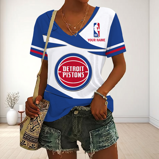 EXCLUSIVE EDITION - NEW CUSTOMIZED NBA14 DPI DETROIT PISTONS V-NECK FEMALE SHIRT