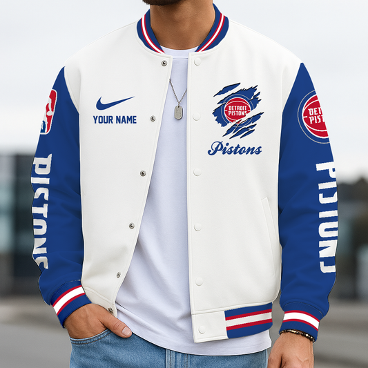 LIMITED DROP - NEW CUSTOMIZED DPI DT PISTONS BASEBALL JACKET, SATIN VARSITY JACKET - NBA14