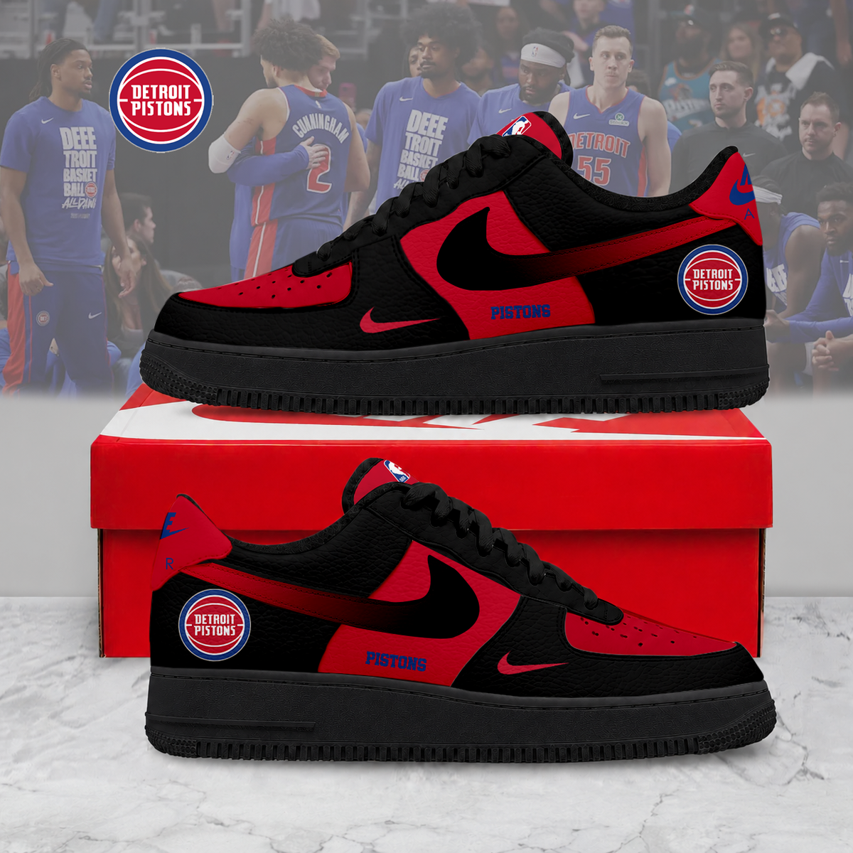 HOT DEAL - NEW CUSTOMIZED NBA14 DPI DETROIT PISTONS AF1 SNEAKERS