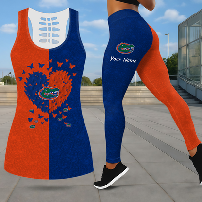 MEGA SALE - NEW CUSTOMIZED NCAA MAM14 FLG FLORIDA GATORS LEGGINGS & HOLLOW TANK TOP SET