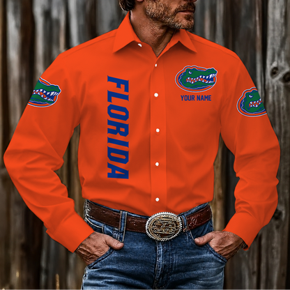 VIRAL EDITION - NEW CUSTOMIZED NCAA MAM14 FLG FLORIDA GATORS MEN'S LONG SLEEVE BUTTON-UP SHIRT