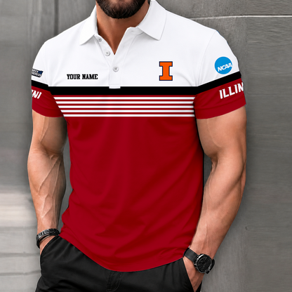 LIMITED EDITION - NEW CUSTOMIZED NCAA MAM15 IFI ILLINOIS FIGHTING ILLINI POLO SHIRT
