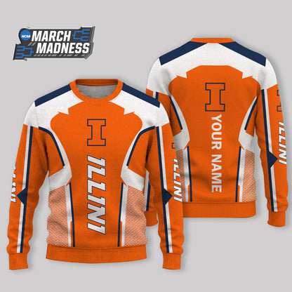 HOT DEAL - NEW CUSTOMIZED NCAA MAM15 IFI ILLINOIS FIGHTING ILLINI UGLY SWEATER
