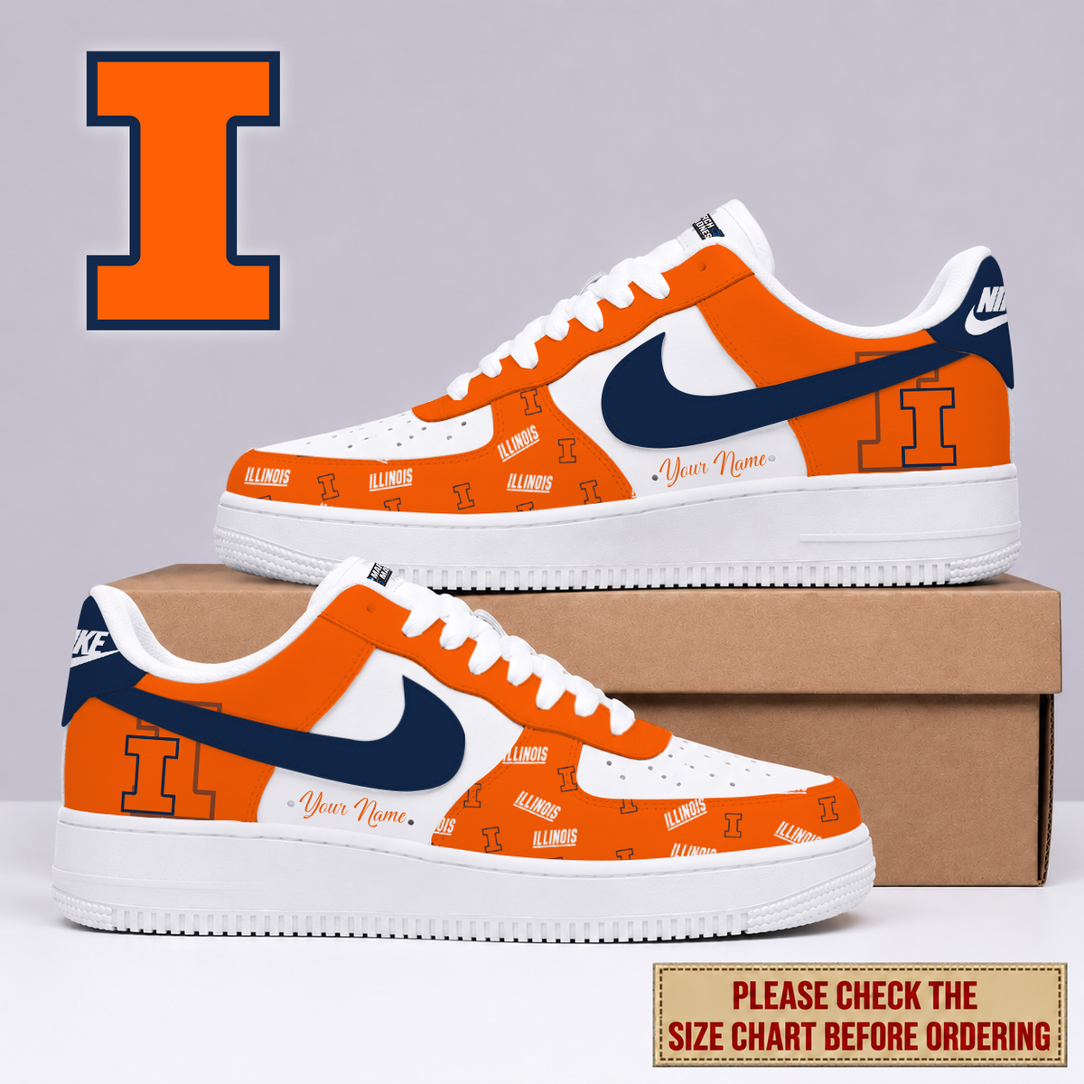 MEGA SALE - NEW CUSTOMIZED IFI ILLINOIS FIGHTING ILLINI AF1 SHOES - NCAA MAM15