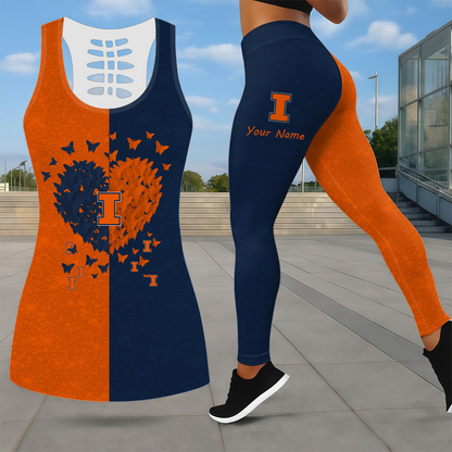 MEGA SALE - NEW CUSTOMIZED NCAA MAM15 IFI ILLINOIS FIGHTING ILLINI LEGGINGS & HOLLOW TANK TOP SET