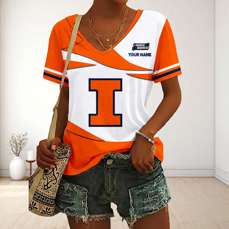 SPECIAL EDITON - NEW CUSTOMIZED MAM NCAA15 IFI IL FIGHTING ILLINI V-NECK FEMALE SHIRT