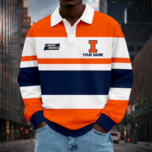 VIRAL EDITION - NEW CUSTOMIZED MAM NCAA15 IFI IL FIGHTING ILLINI UNISEX LONG SLEEVE POLO