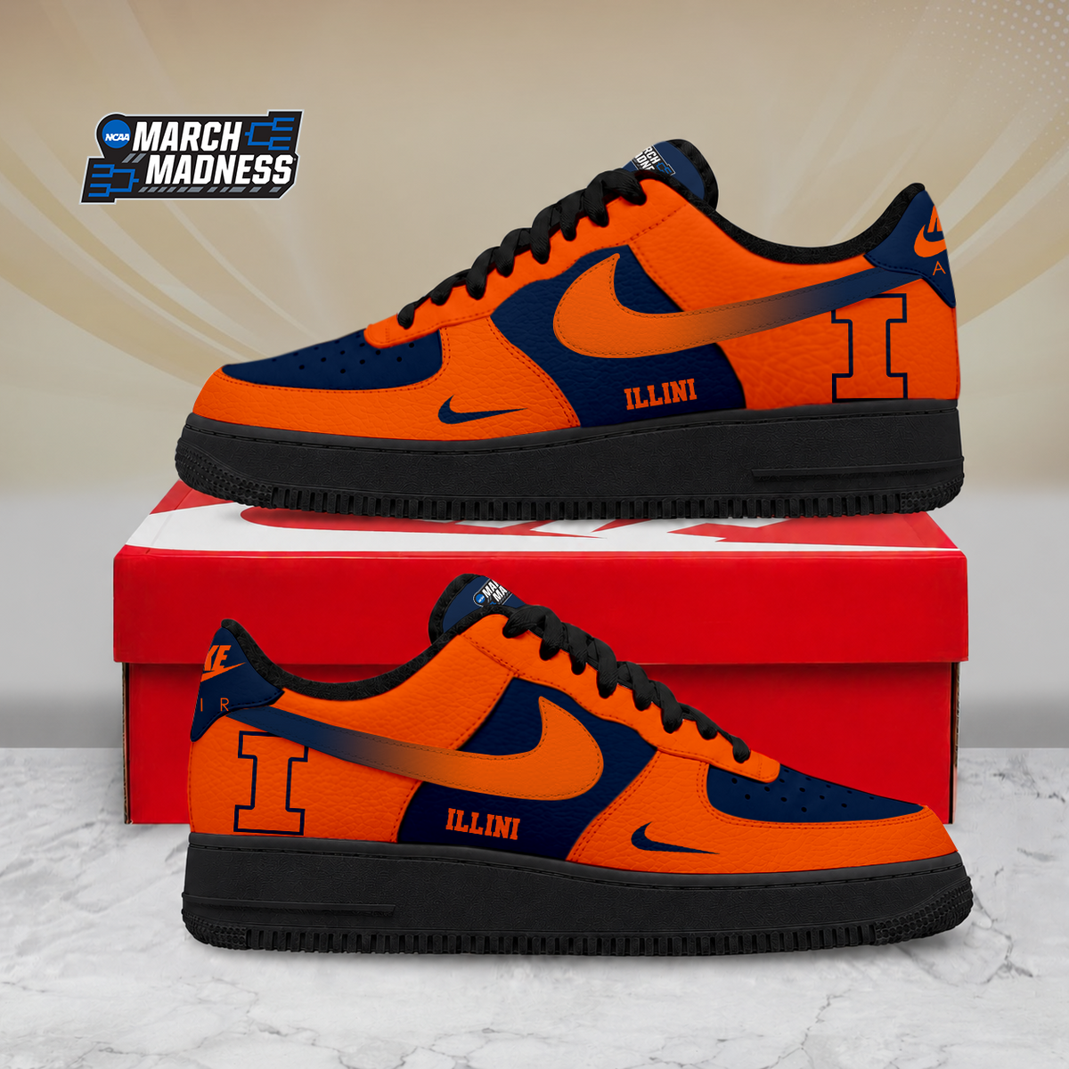 ELITE EDITION - NEW CUSTOMIZED NCAA MAM15 IFI ILLINOIS FIGHTING ILLINI AF1 SHOES