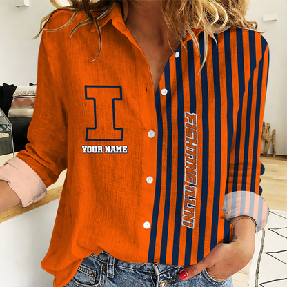 HOT DEAL - NEW CUSTOMIZED IFI IL FIGHTING ILLINI WOMEN CASUAL SHIRT FOR FAN | NCAA MAM15
