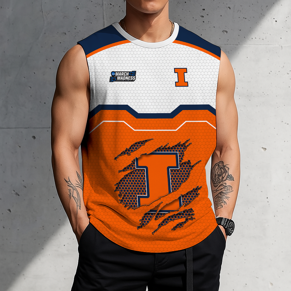 HOT DEAL - NEW CUSTOMIZED NCAA MAM15 IFI ILLINOIS FIGHTING ILLINI MEN'S GYM SHIRT