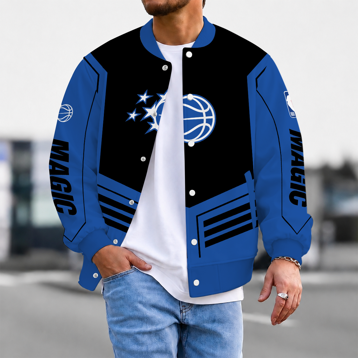 LIMITED DROP - NEW CUSTOMIZED OMA ORLANDO MAGIC BASEBALL JACKET, SATIN VARSITY JACKET - NBA15