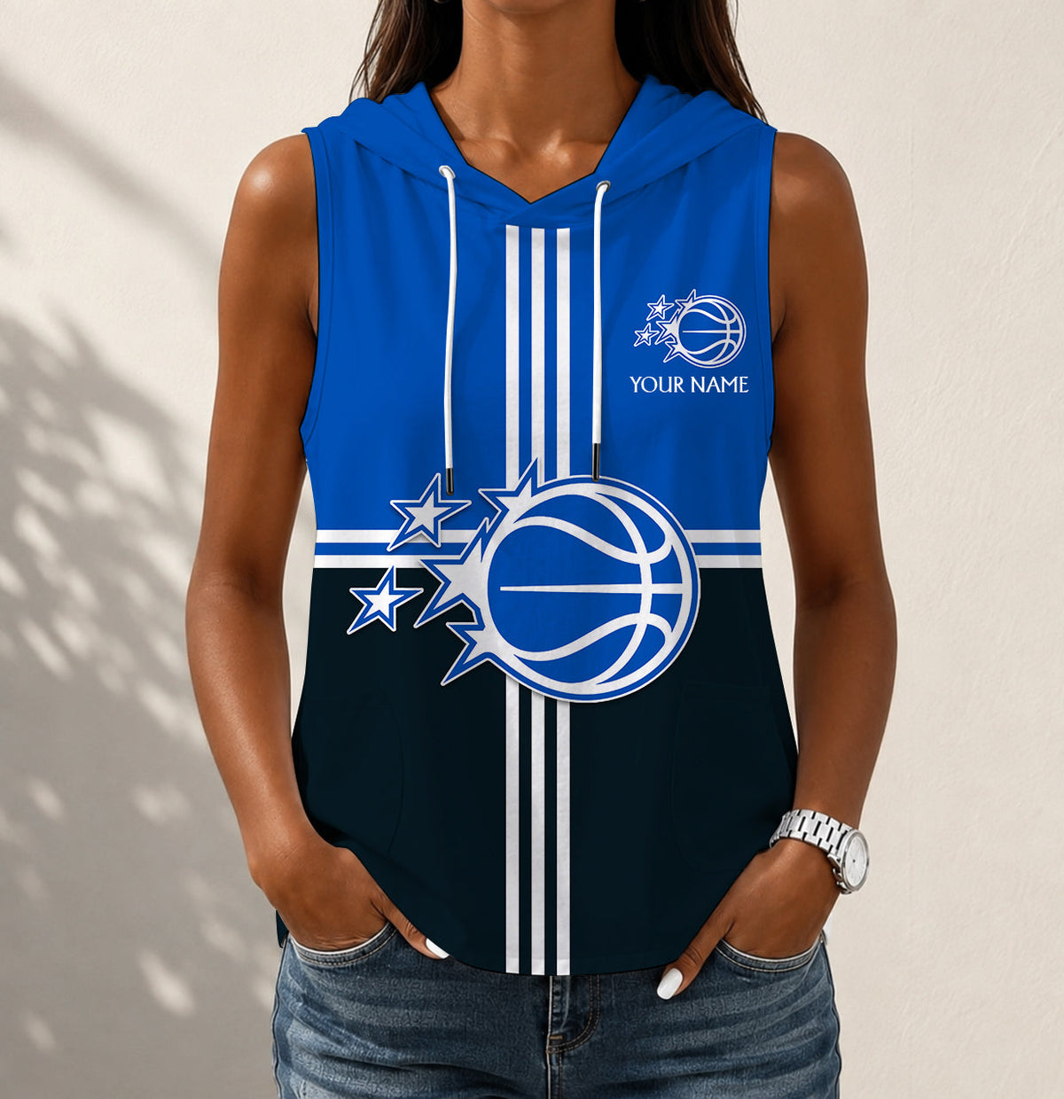 HOT DEAL - NEW CUSTOMIZED NBA15 OMA ORLANDO MAGIC WOMEN'S SLEEVELESS HOODED POCKET TANK TOP