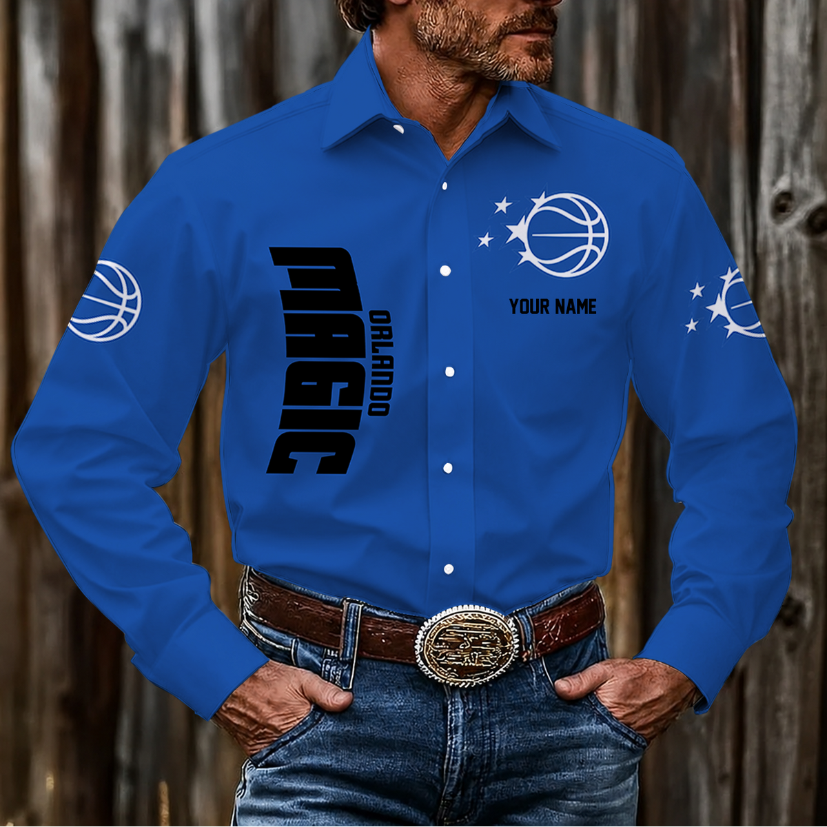 HOT DEAL - NEW CUSTOMIZED NBA15 OMA ORLANDO MAGIC MEN'S LONG SLEEVE BUTTON-UP SHIRT
