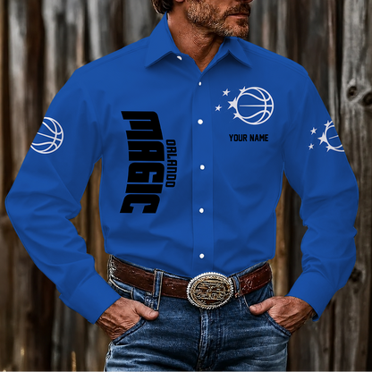 HOT DEAL - NEW CUSTOMIZED NBA15 OMA ORLANDO MAGIC MEN'S LONG SLEEVE BUTTON-UP SHIRT