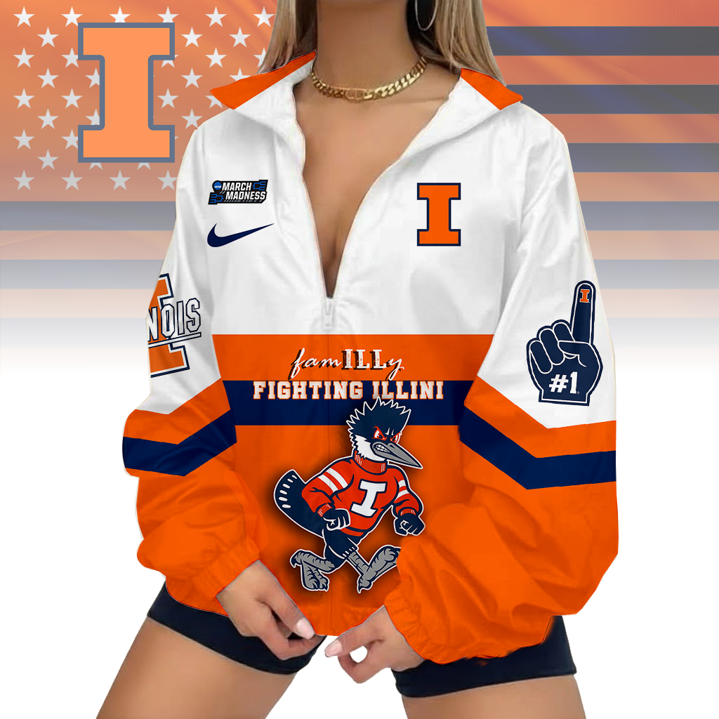FINAL SALE - NEW CUSTOMIZED MAM NCAA15 IFI IL FIGHTING ILLINI V-NECK ZIPPER SWEATSHIRT JACKET