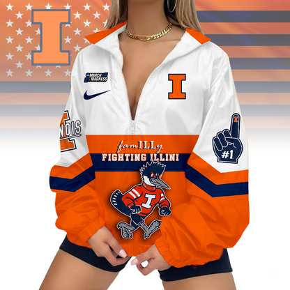 FINAL SALE - NEW CUSTOMIZED MAM NCAA15 IFI IL FIGHTING ILLINI V-NECK ZIPPER SWEATSHIRT JACKET