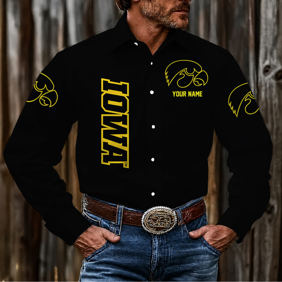 VIRAL EDITION - NEW CUSTOMIZED NCAA MAM16 IWH IOWA HAWKEYES MEN'S LONG SLEEVE BUTTON-UP SHIRT