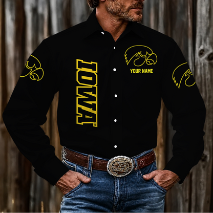 VIRAL EDITION - NEW CUSTOMIZED NCAA MAM16 IWH IOWA HAWKEYES MEN'S LONG SLEEVE BUTTON-UP SHIRT