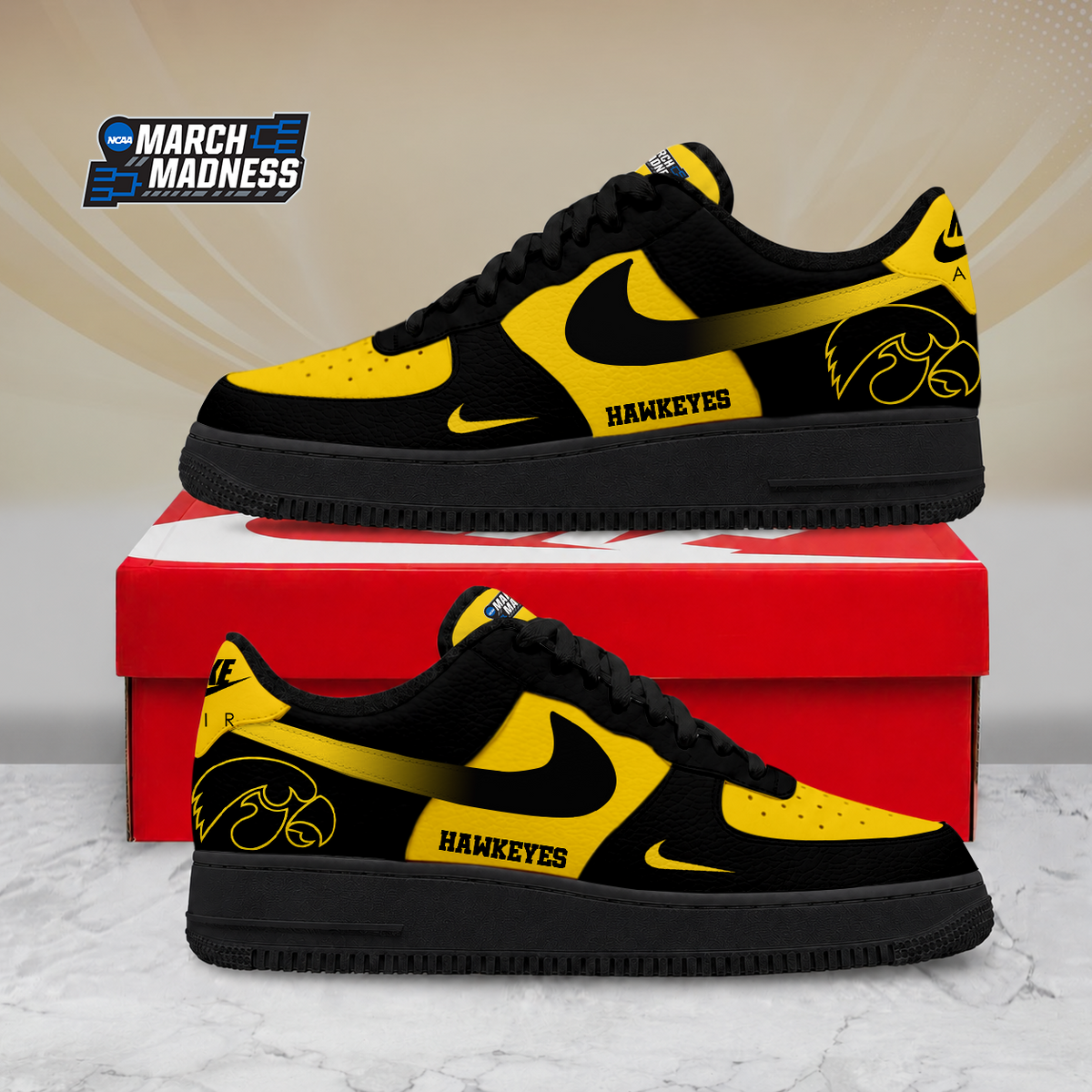ELITE EDITION - NEW CUSTOMIZED NCAA MAM16 IWH IOWA HAWKEYES AF1 SHOES