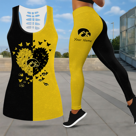 MEGA SALE - NEW CUSTOMIZED NCAA MAM16 IWH IOWA HAWKEYES LEGGINGS & HOLLOW TANK TOP SET