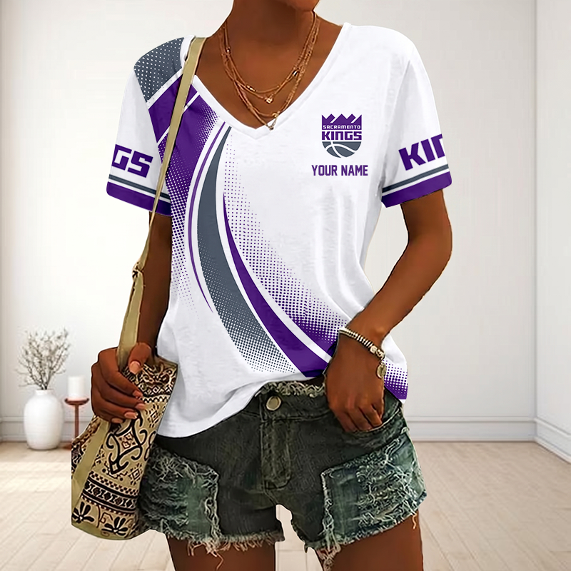 SPECIAL EDITION - NEW CUSTOMIZED NBA16 SKI SACRAMENTO KINGS V-NECK FEMALE SHIRT