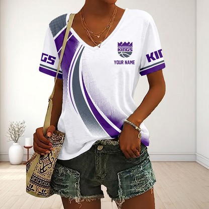 SPECIAL EDITION - NEW CUSTOMIZED NBA16 SKI SACRAMENTO KINGS V-NECK FEMALE SHIRT