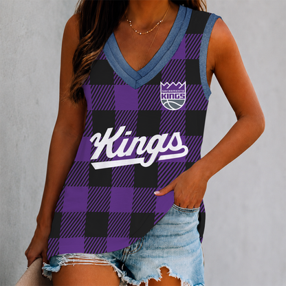 ELITE EDITION - NEW CUSTOMIZED NBA16 SKI SACRAMENTO KINGS WOMEN'S V-NECK TANK TOP