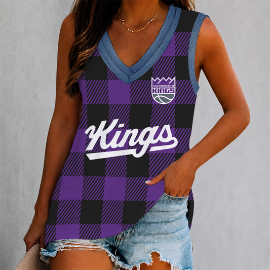 ELITE EDITION - NEW CUSTOMIZED NBA16 SKI SACRAMENTO KINGS WOMEN'S V-NECK TANK TOP