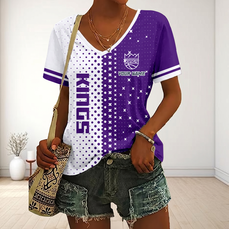 LIMITED DROP - NEW CUSTOMIZED NBA16 SKI SACRAMENTO KINGS V-NECK FEMALE SHIRT