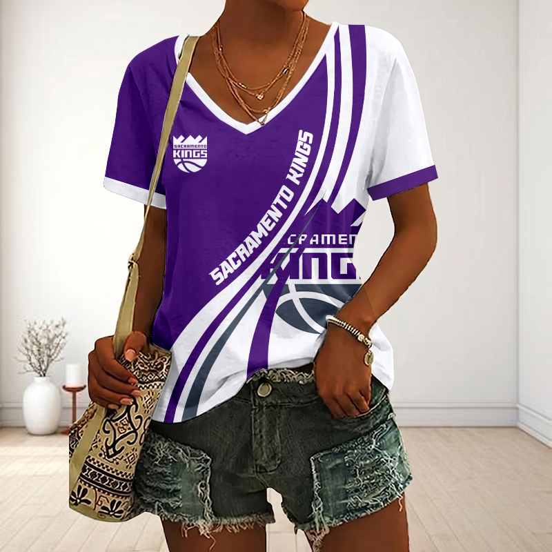 VIRAL EDITION - NEW CUSTOMIZED NBA16 SKI SACRAMENTO KINGS V-NECK FEMALE SHIRT