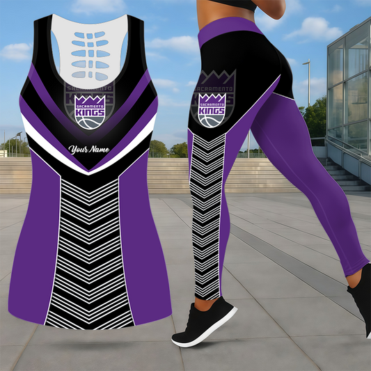 ELITE EDITION - NEW CUSTOMIZED NBA16 SKI SACRAMENTO KINGS LEGGINGS & HOLLOW TANK TOP SET