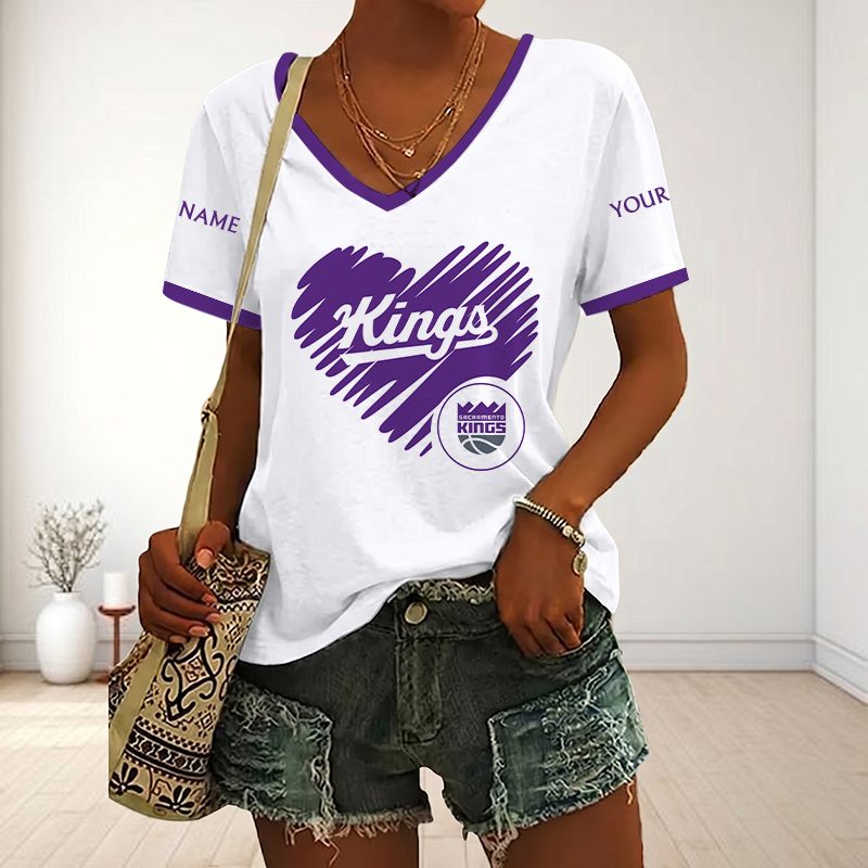 EXCLUSIVE EDITION - NEW CUSTOMIZED NBA16 SKI SACRAMENTO KINGS V-NECK FEMALE SHIRT