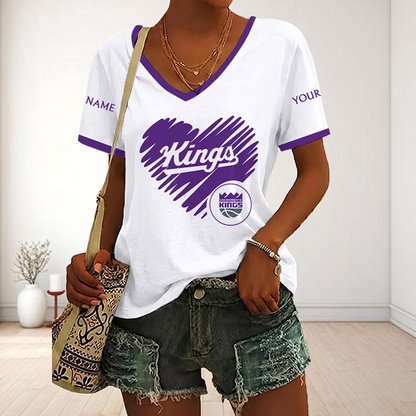 EXCLUSIVE EDITION - NEW CUSTOMIZED NBA16 SKI SACRAMENTO KINGS V-NECK FEMALE SHIRT