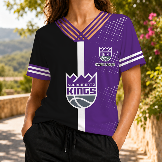 LIMITED EDITION - NEW CUSTOMIZED NBA16 SKI SACRAMENTO KINGS V-NECK SHIRT