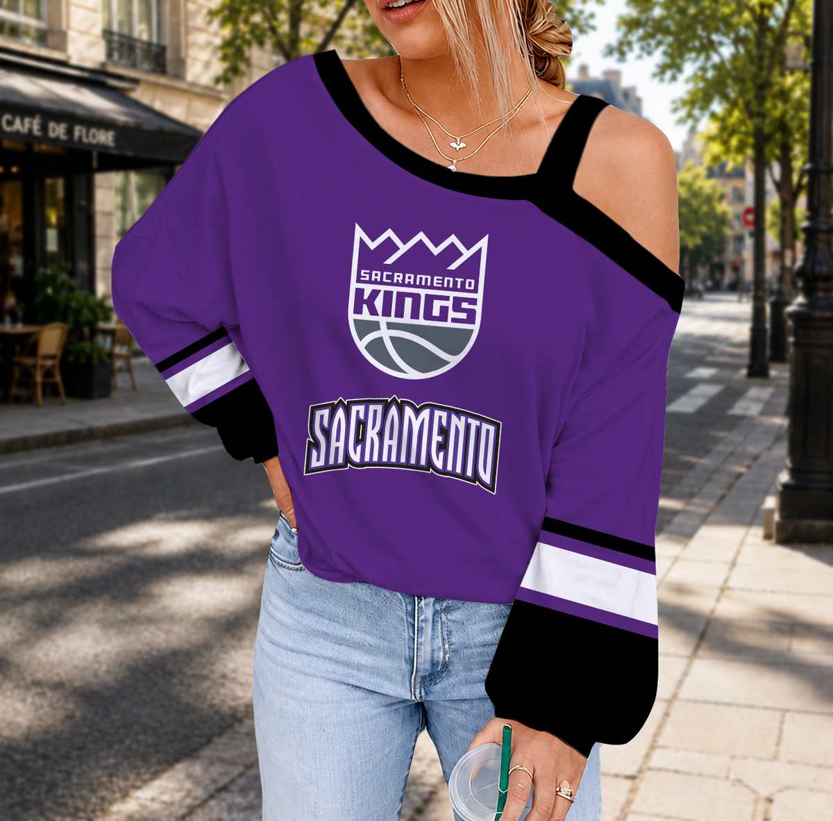 VIRAL EDITION - NEW CUSTOMIZED NBA16 SKI SACRAMENTO KINGS DROP SHOULDER SWEATSHIRT