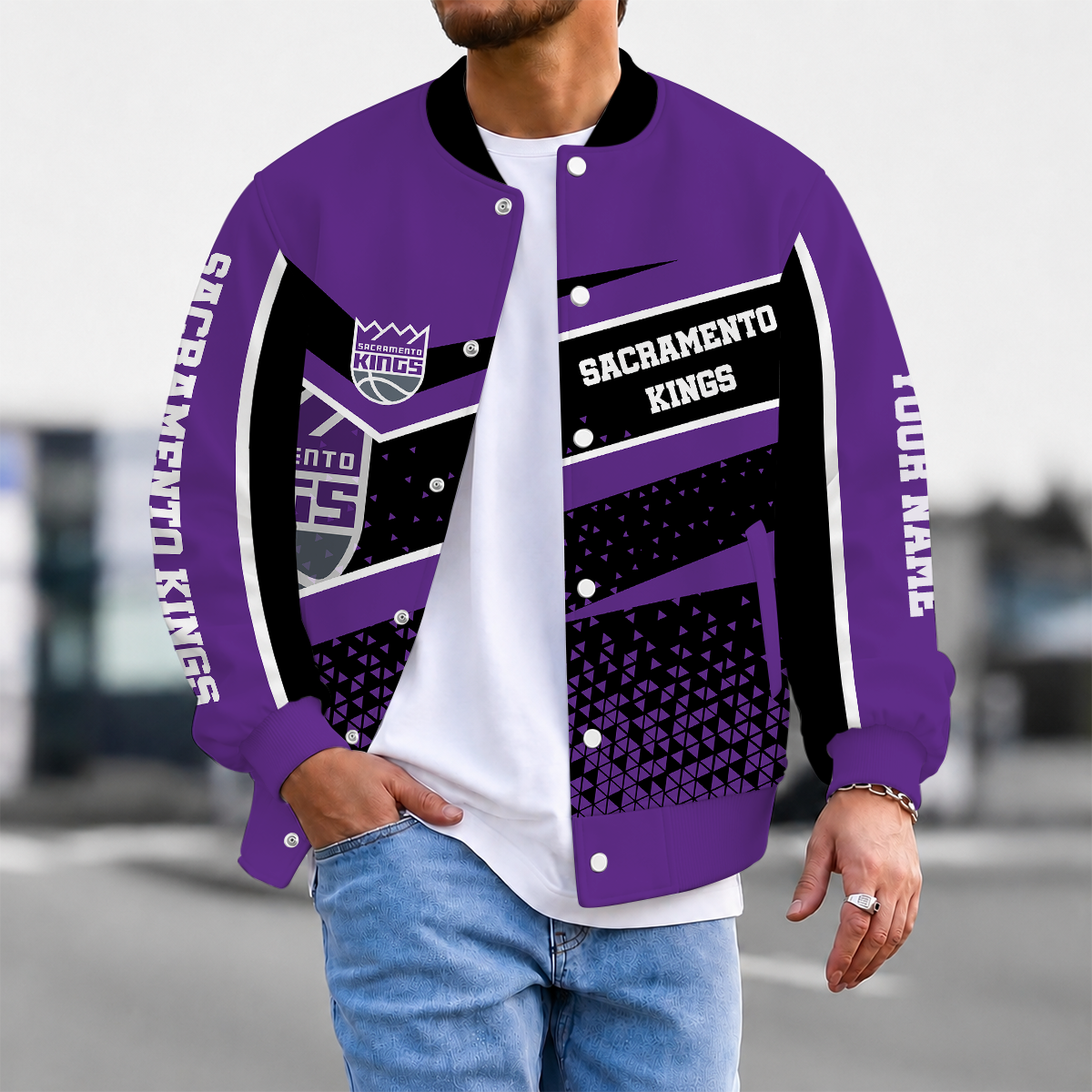 EXCLUSIVE EDITION - NEW CUSTOMIZED NBA16 SKI SACRAMENTO KINGS BASEBALL JACKET, SATIN VARSITY JACKET